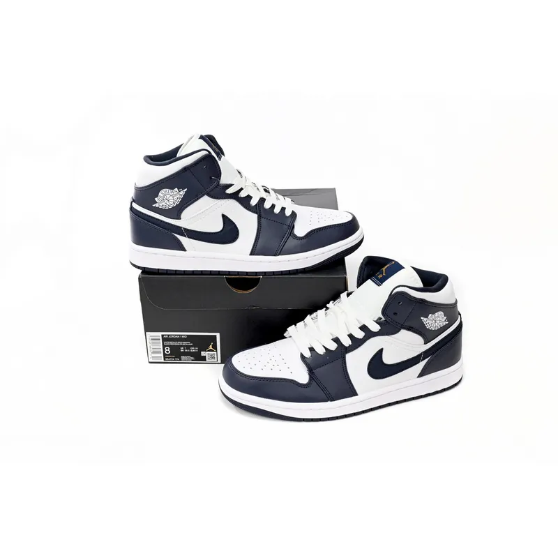 Air Jordan 1 Mid White Metallic Gold Obsidian (GS)  554725-174