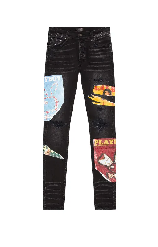 AMIRI Playboy Magazine Skinny JeanAged Black