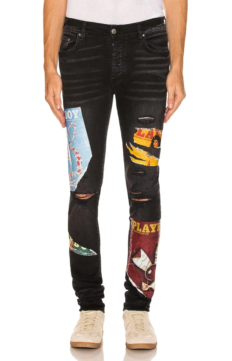 AMIRI Playboy Magazine Skinny JeanAged Black