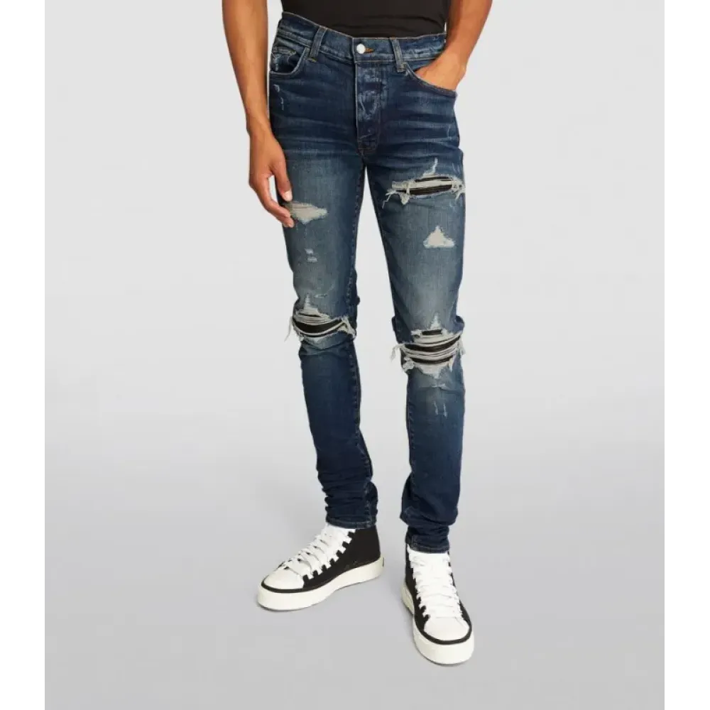 AMIRI Stonewashed Distressed Slim Cut Jeans Deep Classic Blue