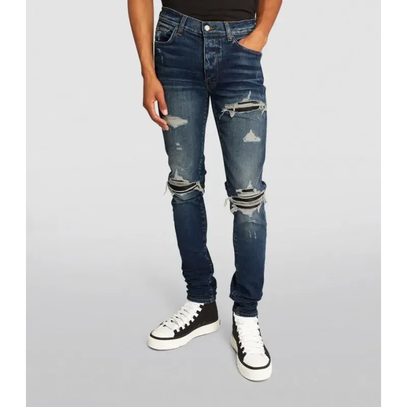 AMIRI Stonewashed Distressed Slim Cut Jeans Deep Classic Blue