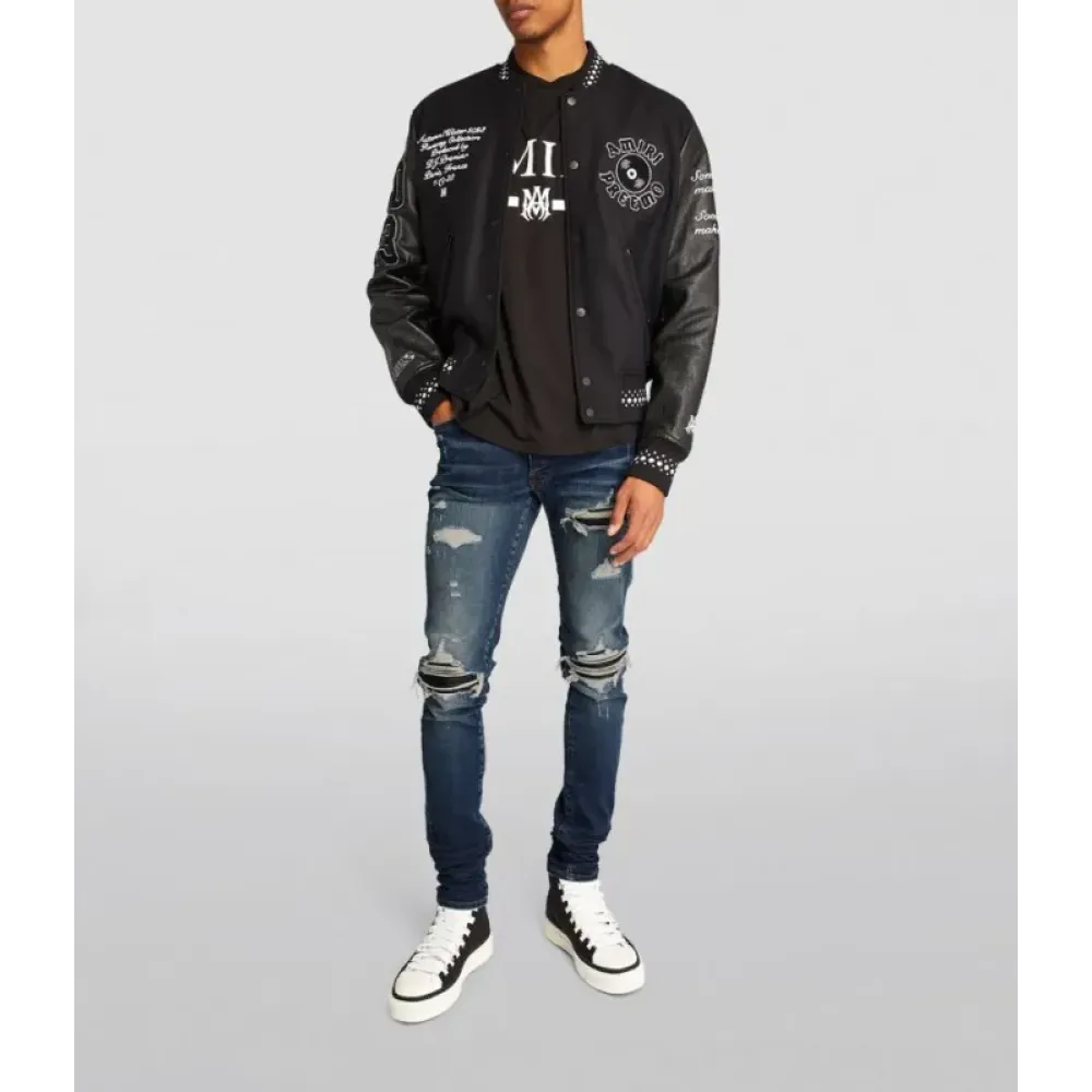 AMIRI Stonewashed Distressed Slim Cut Jeans Deep Classic Blue