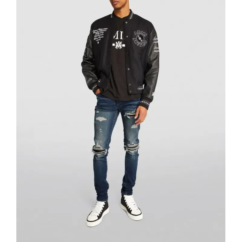 AMIRI Stonewashed Distressed Slim Cut Jeans Deep Classic Blue