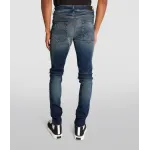 AMIRI Stonewashed Distressed Slim Cut Jeans Deep Classic Blue