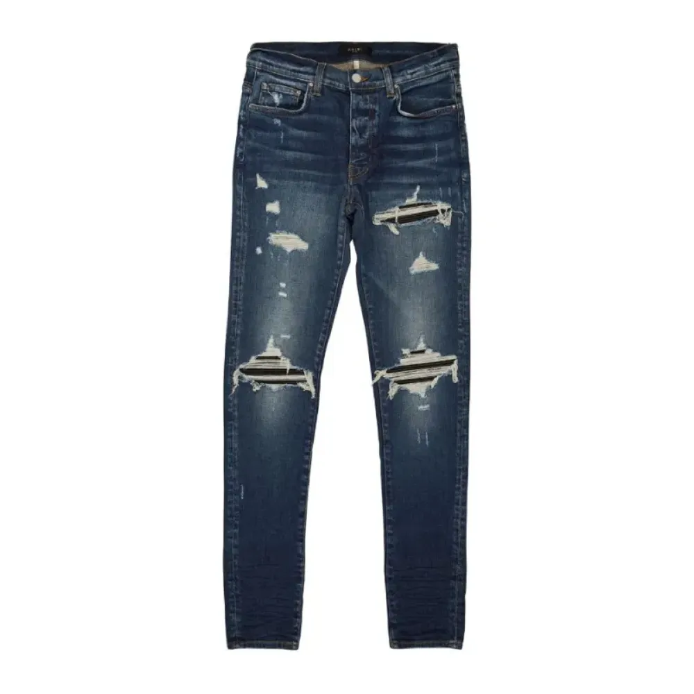 AMIRI Stonewashed Distressed Slim Cut Jeans Deep Classic Blue