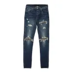 AMIRI Stonewashed Distressed Slim Cut Jeans Deep Classic Blue