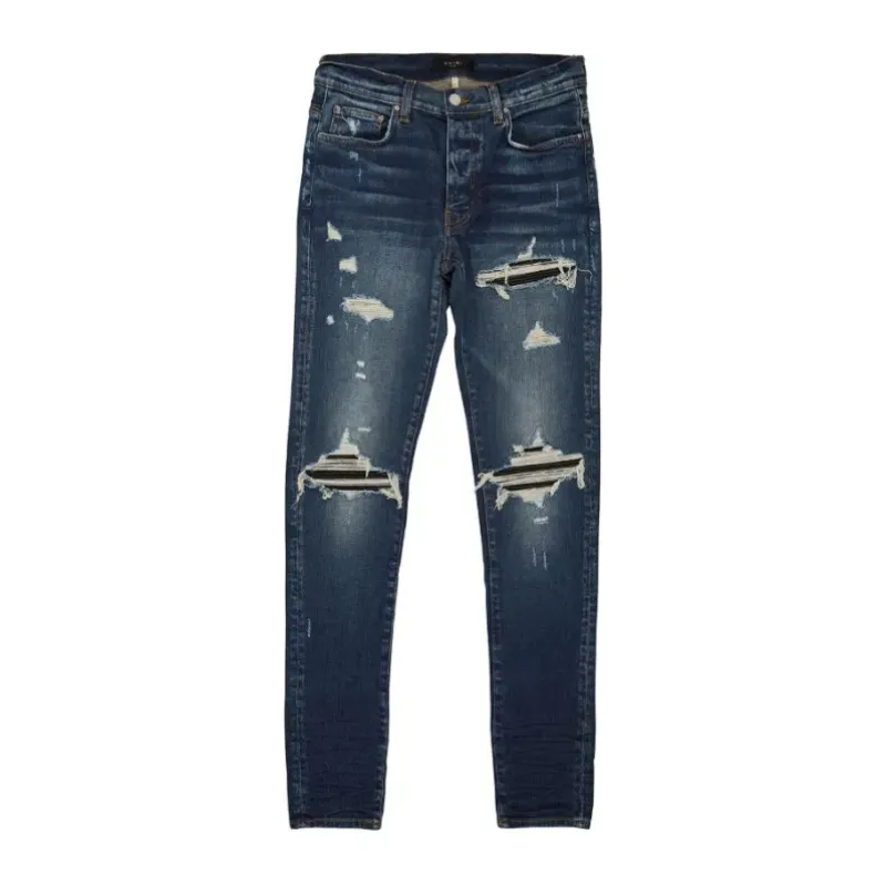 AMIRI Stonewashed Distressed Slim Cut Jeans Deep Classic Blue