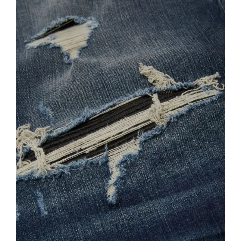 AMIRI Stonewashed Distressed Slim Cut Jeans Deep Classic Blue