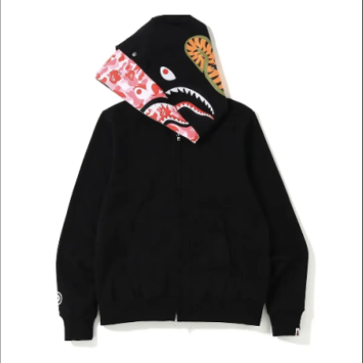 BAPE ABC Camo Shark Zip Hoodie Black Pink 01