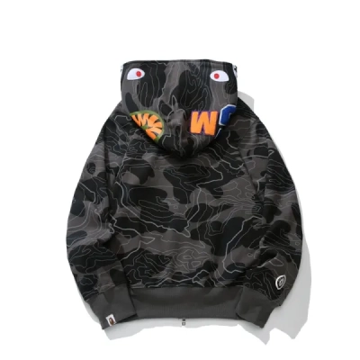 BAPE Layered Line Camo Shark Full Zip Hoodie Black & Beige 02
