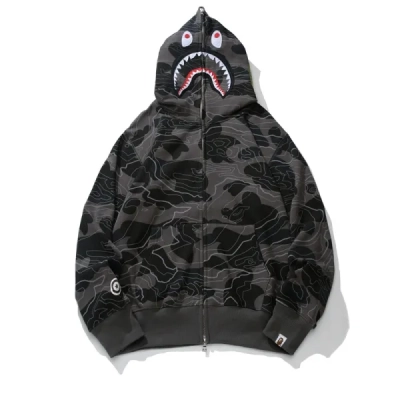 BAPE Layered Line Camo Shark Full Zip Hoodie Black & Beige 01