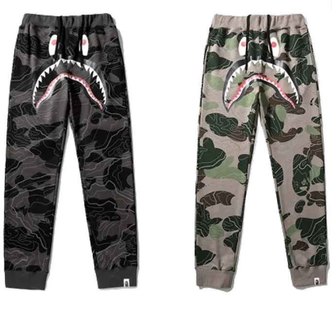 BAPE LAYERED LINE CAMO SHARK layered camouflage shark trousers