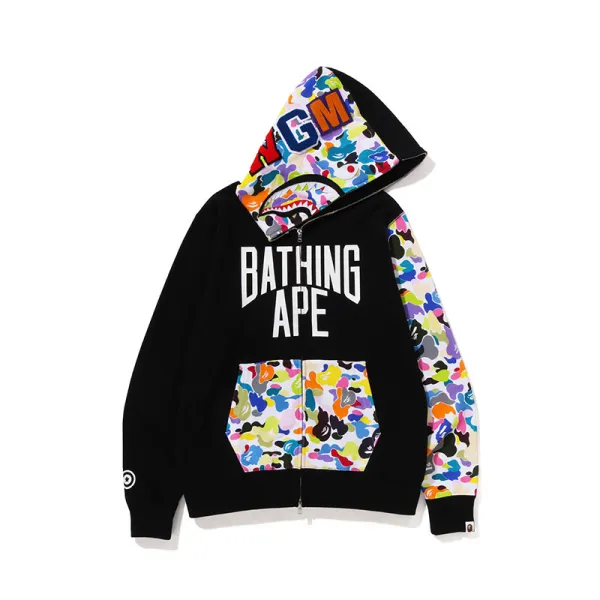 BAPE Multicolor Camouflage Shark Hoodie Black