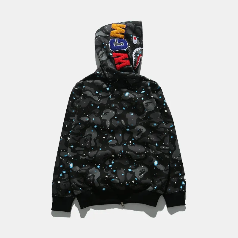 BAPE Space Camo Shark WGM Full-Zip Hoodie Black