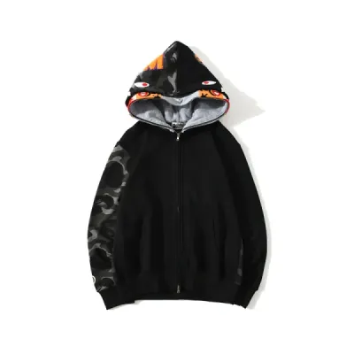 BAPE tiger head double hood camouflage patchwork hoodie 01