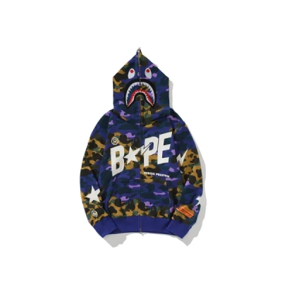 BAPE x Heron Preston Mix 1st Camo Shark Relaxed Fit Full Zip Hoodie Purple 01