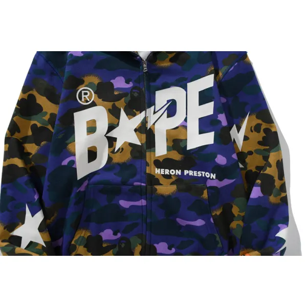 BAPE x Heron Preston Mix 1st Camo Shark Relaxed Fit Full Zip Hoodie Purple