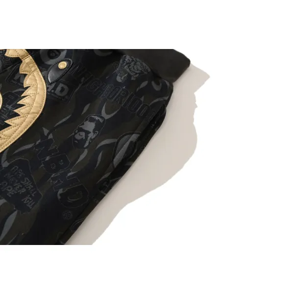 BAPE x NBHD joint style shark head black and gold trousers