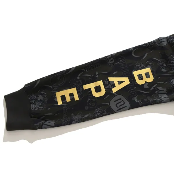 BAPE x NBHD joint style shark head black and gold trousers