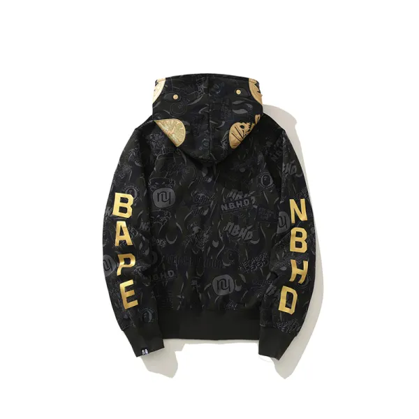BAPE x NBHD Skull Black And Gold Hoodie