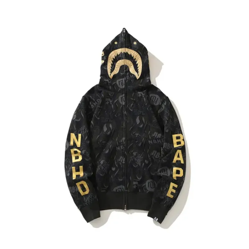 BAPE x NBHD Skull Black And Gold Hoodie