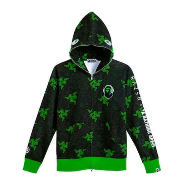 BAPE x Razer Neon Camo Shark Full Zip HoodieBlack Green