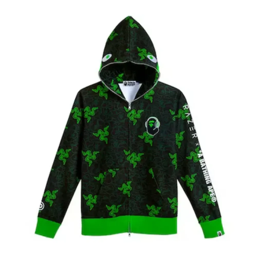 BAPE x Razer Neon Camo Shark Full Zip HoodieBlack Green
