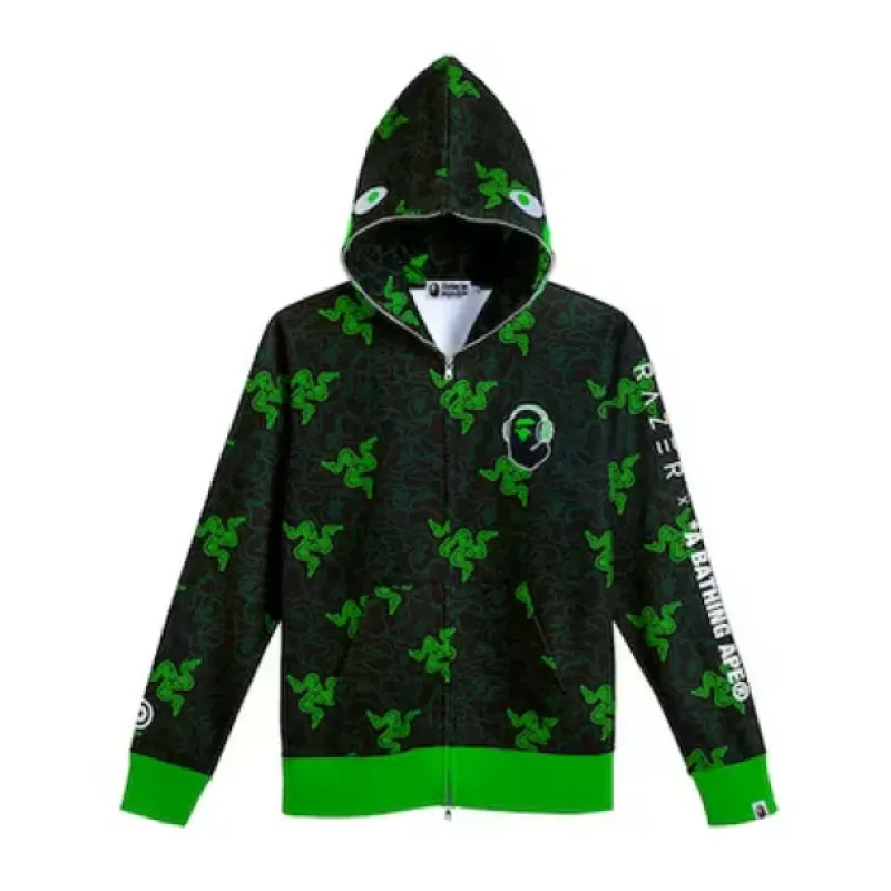 BAPE x Razer Neon Camo Shark Full Zip HoodieBlack Green