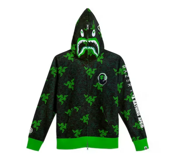 BAPE x Razer Neon Camo Shark Full Zip HoodieBlack Green