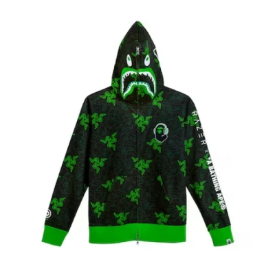 BAPE x Razer Neon Camo Shark Full Zip HoodieBlack Green 01
