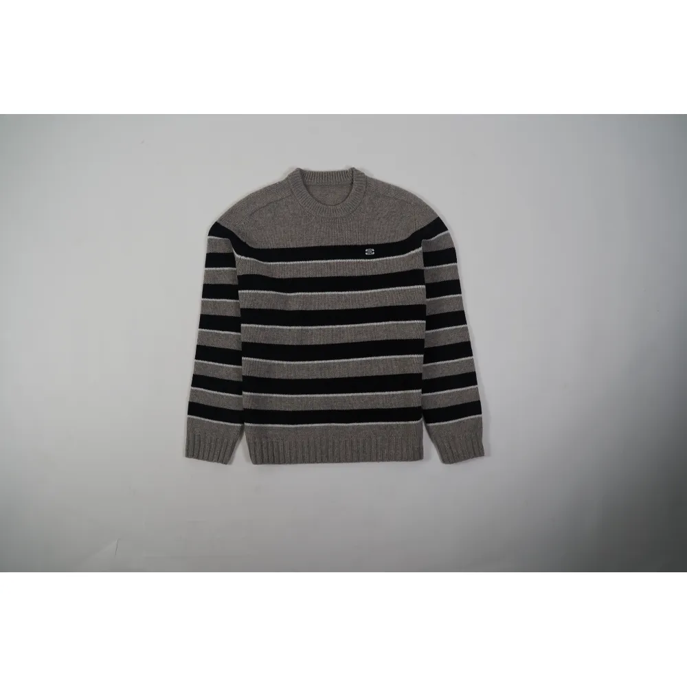 CREW NECK SWEATER IN STRIPED WOOL LIGHT REY/BLACK 2AE4B896T.06BK