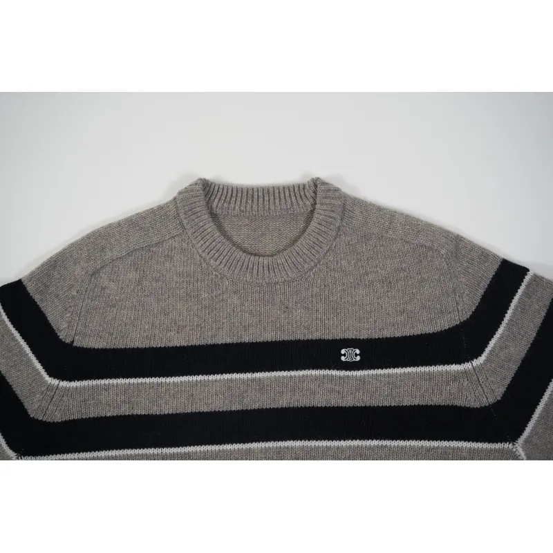 CREW NECK SWEATER IN STRIPED WOOL LIGHT REY/BLACK 2AE4B896T.06BK