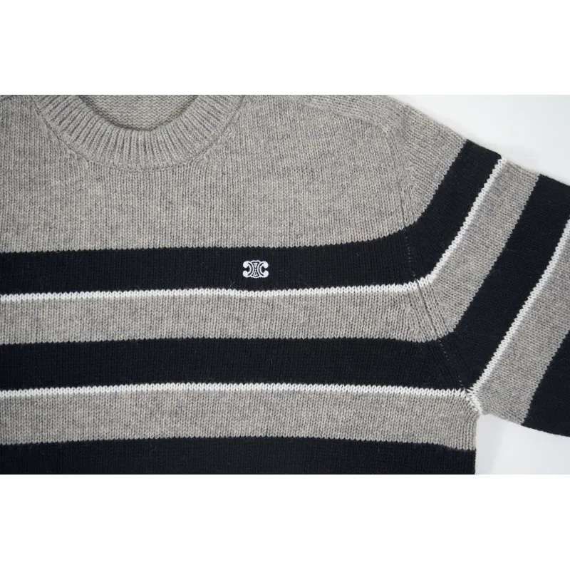 CREW NECK SWEATER IN STRIPED WOOL LIGHT REY/BLACK 2AE4B896T.06BK