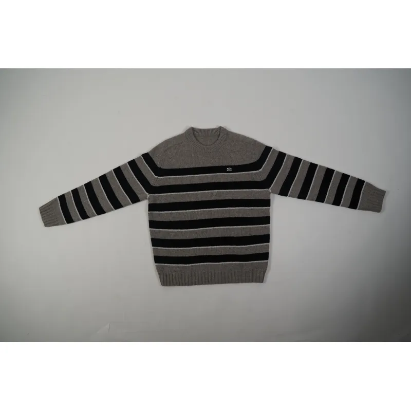 CREW NECK SWEATER IN STRIPED WOOL LIGHT REY/BLACK 2AE4B896T.06BK