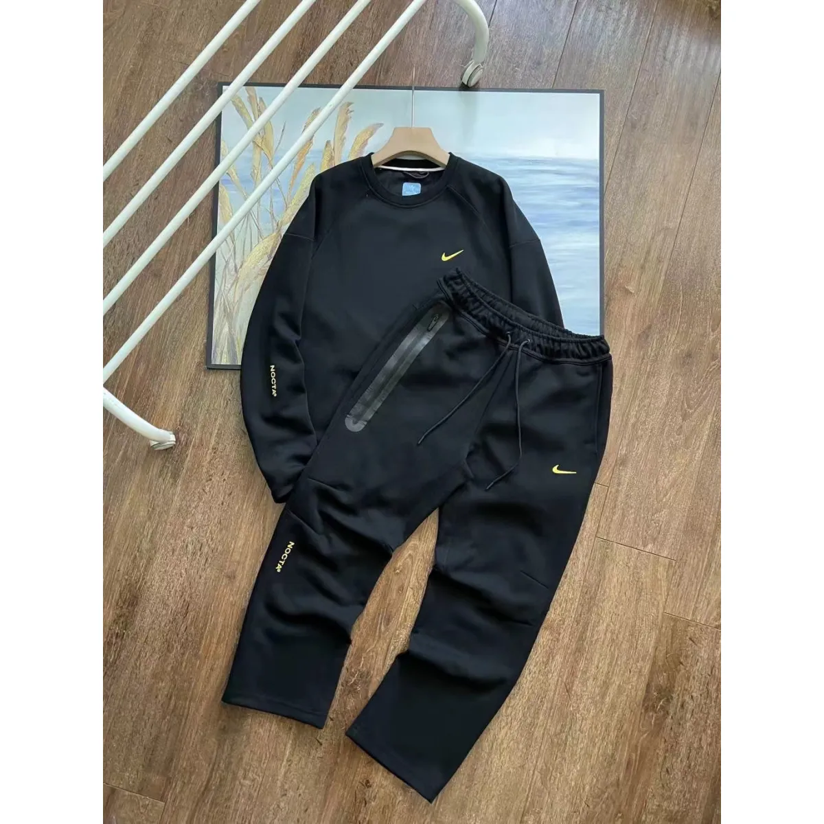  Nike x NOCTA Drake Tech Fleece Crew Sweatshirt & Joggers Set Black/Blue/Stadium Green YZ 240822