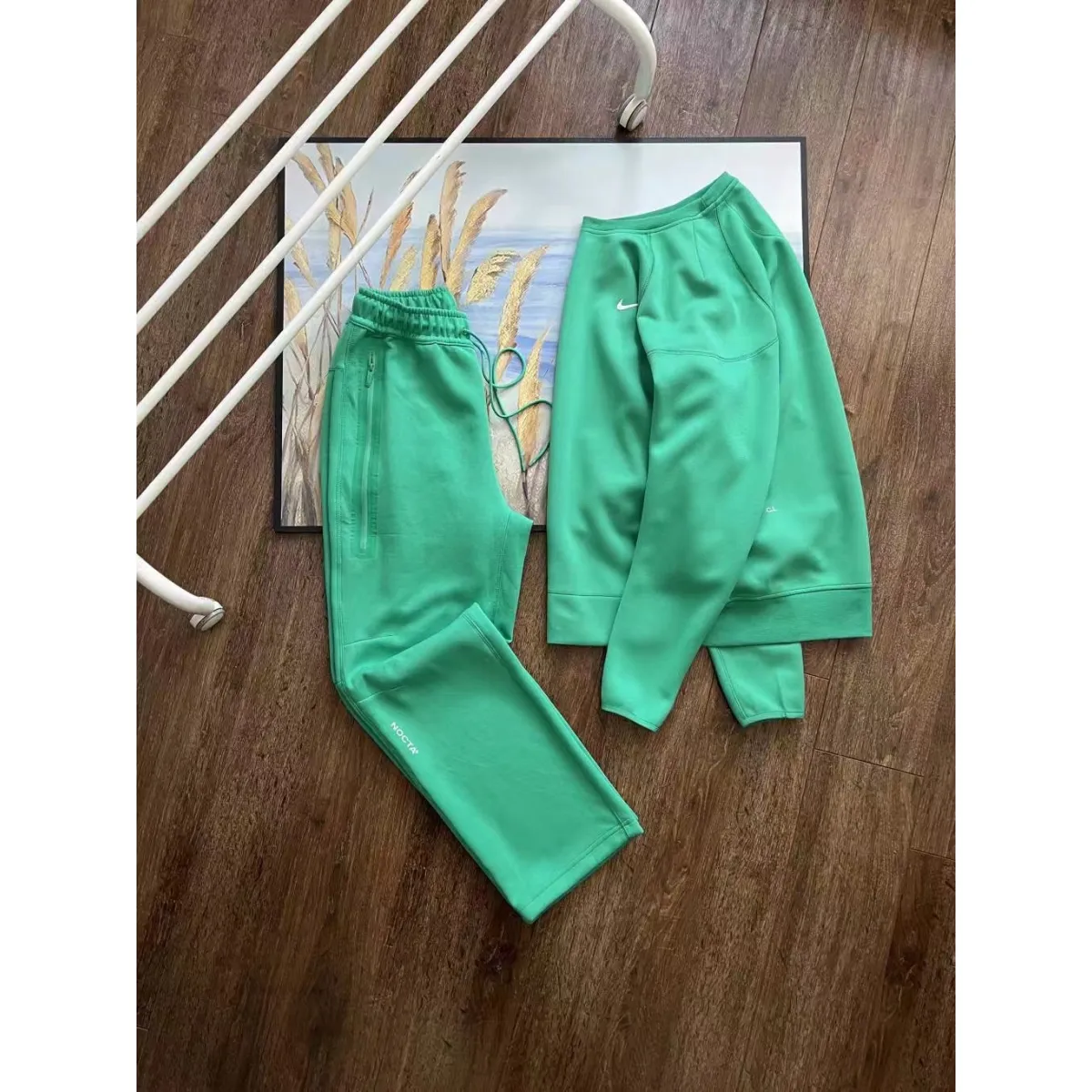  Nike x NOCTA Drake Tech Fleece Crew Sweatshirt & Joggers Set Black/Blue/Stadium Green YZ 240822