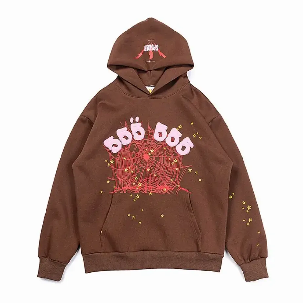  Sp5der Angel Number Hoodie Brown