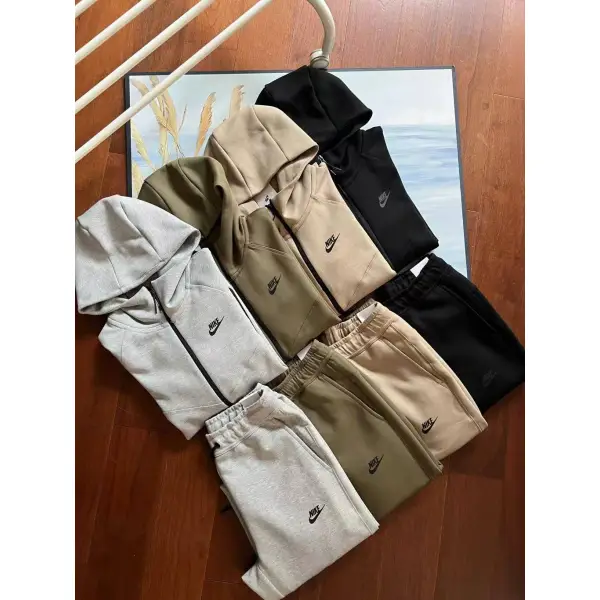 Nike Sportswear Tech Fleece Hoodie & Joggers Pant Set Black/Grey/Army Green/Khaki YZ FB7922 8002