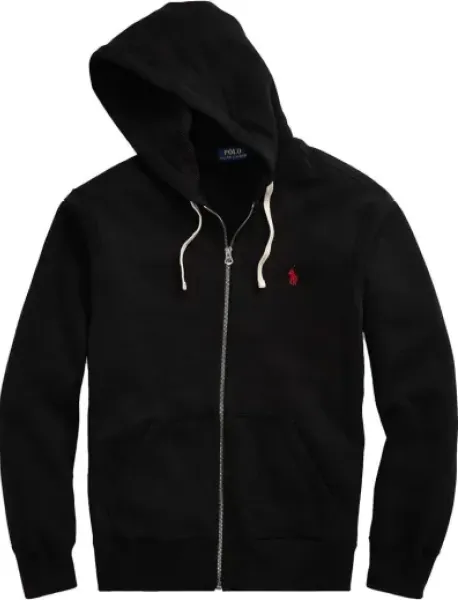 Polo Ralph Lauren Men's Double Knit Full-Zip Hoodie Sweatshirt Black and Red