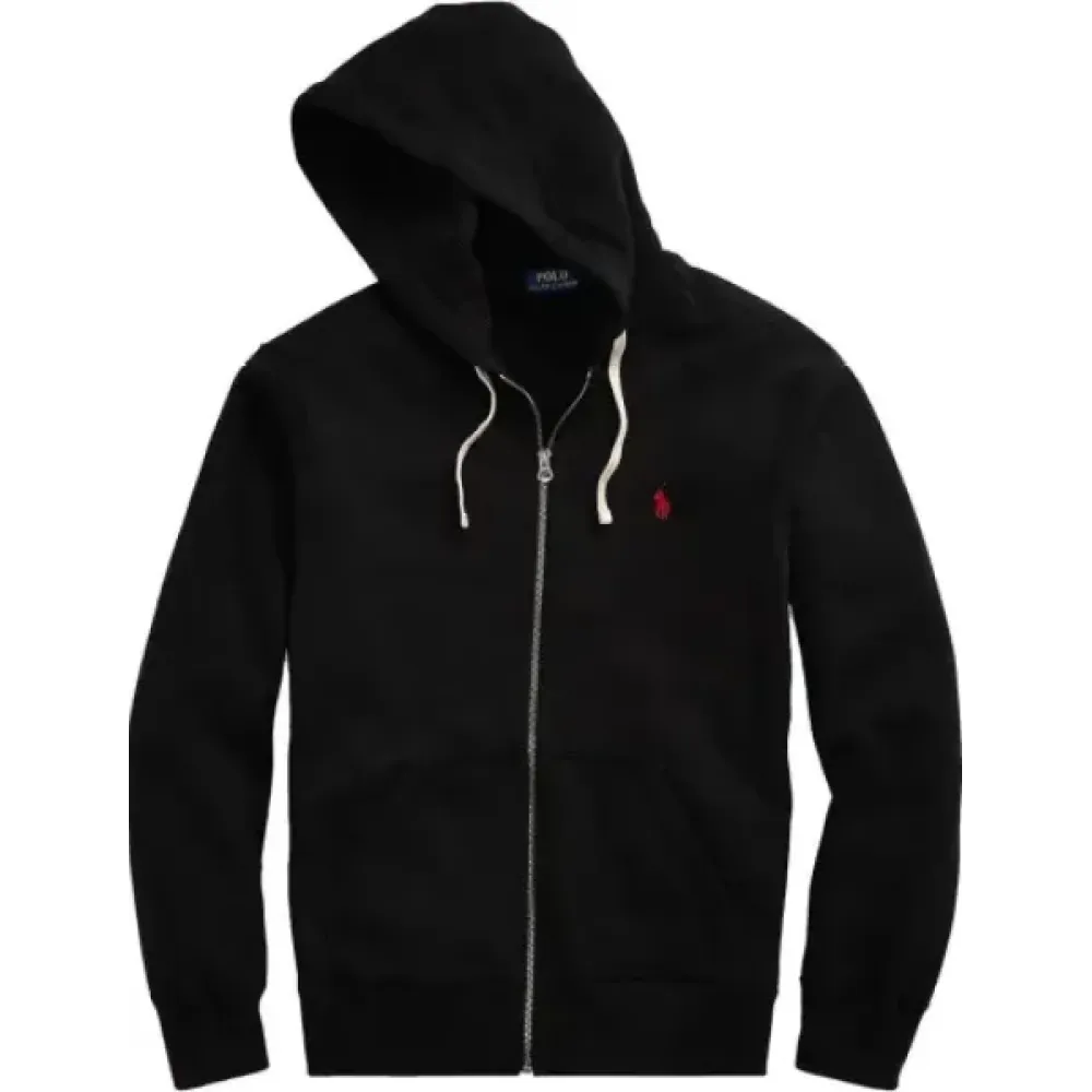 Polo Ralph Lauren Men's Double Knit Full-Zip Hoodie Sweatshirt Black and Red