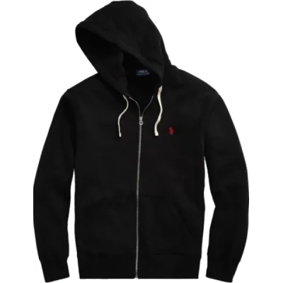 Polo Ralph Lauren Men's Double Knit Full-Zip Hoodie Sweatshirt Black and Red 01