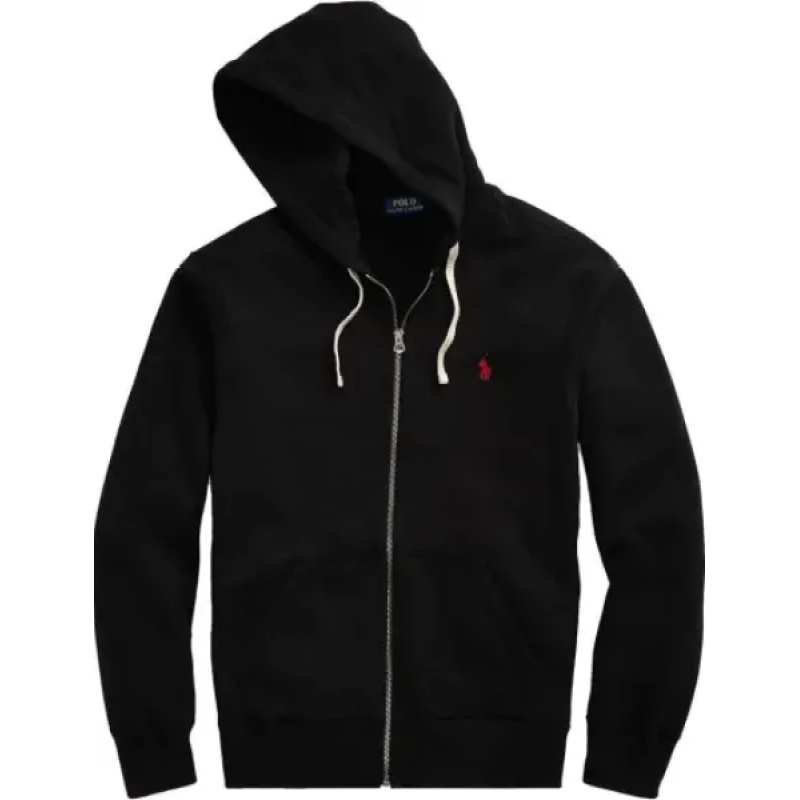 Polo Ralph Lauren Men's Double Knit Full-Zip Hoodie Sweatshirt Black and Red
