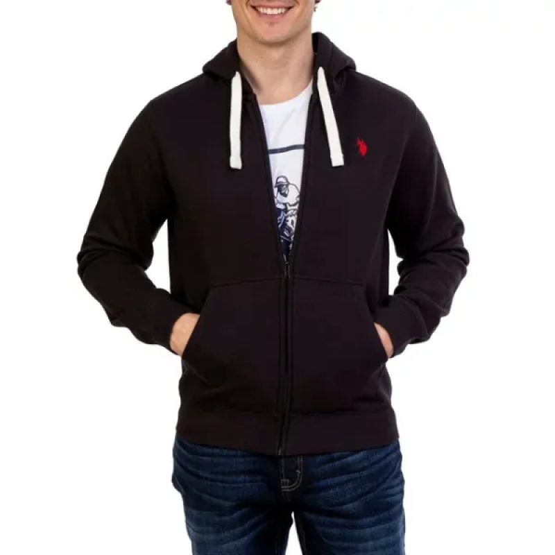 Polo Ralph Lauren Men's Double Knit Full-Zip Hoodie Sweatshirt Black and Red