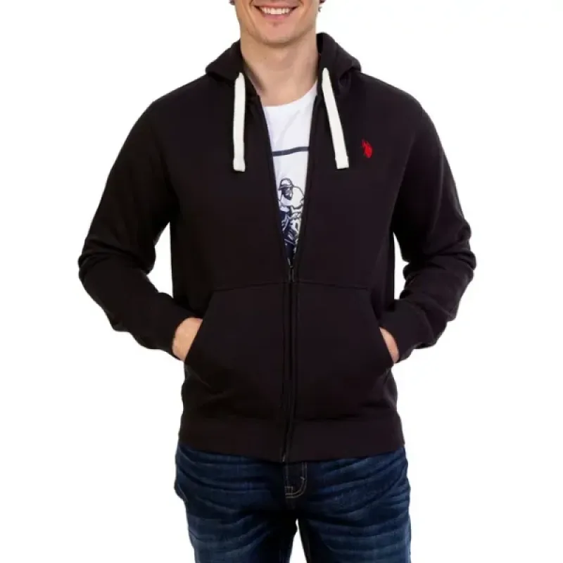 Polo Ralph Lauren Men's Double Knit Full-Zip Hoodie Sweatshirt Black and Red