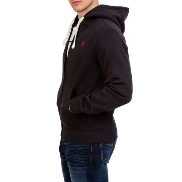 Polo Ralph Lauren Men's Double Knit Full-Zip Hoodie Sweatshirt Black and Red
