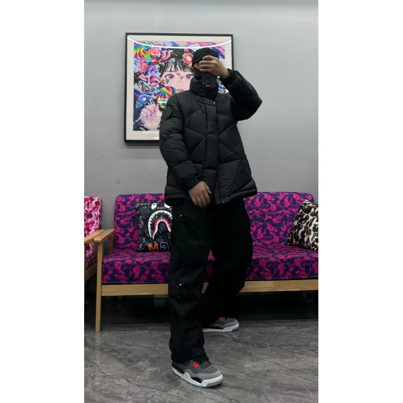 Moncle Joint Model Diamond Rhombus Cut Surface Down Jacket Black