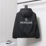 Moncler Cotton Hooded Jacket With Front And Rear Lettering Logo Black