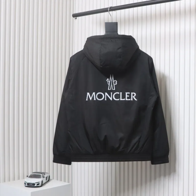 Moncler Cotton Hooded Jacket With Front And Rear Lettering Logo Black