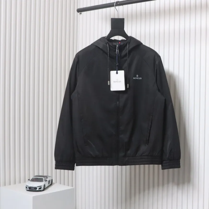 Moncler Cotton Hooded Jacket With Front And Rear Lettering Logo Black