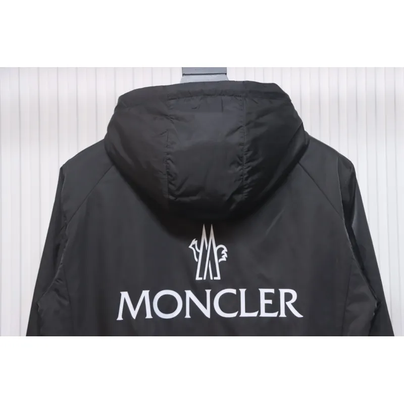 Moncler Cotton Hooded Jacket With Front And Rear Lettering Logo Black